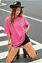 Women's Oversize Cotton T-Shirt with Front Logo and Back Print - 3
