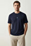 100% Cotton Compact Combed Single Jersey Dolphin Embroidered Trend Fit Tok Fabric Men's T-Shirt Relaxed Fit Navy Blue - 3