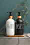 2-Piece Hands Dishes Black White Decorative Kitchen Bathroom Liquid Glass Soap Dispenser Set 500ml Set with Bamboo Stand