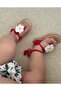 Handmade Knitted Red Floral Baby Girl Flip-Flop Sandals Booties - 8