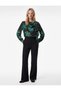 Ethnic Floral Print Long Sleeve Shawl Collar Satin Blouse