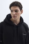 Unisex Oversize Wide Cut Cotton Soft Textured Fleece Inside Printed Black Hooded Sweatshirt - 6