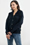Wide Collar Pocket Knitwear Cardigan - Navy Blue - 3