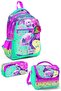Kids Pink Water Green Flamingo Patterned 3-Piece School Bag Set Set0123647