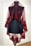 Burgundy Flock Print Bridal Veil Henna Face Veil