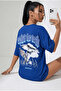 Women's Oversize Cotton T-Shirt with Front Logo and Back Print - 5