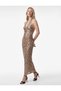 Slim Fit Backless Double-Breasted Halter Neck Sequined Long Dress - 2