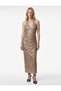 Slim Fit Backless Double-Breasted Halter Neck Sequined Long Dress