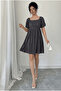 Women's Square Collar Watermelon Sleeve Robadan Mini Dress - Gray - 4