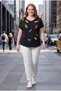 Women's Plus Size Colorful Leaf Embroidered Black Blouse - 2