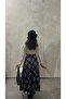 New Product Women's Navy Blue Checkered Flared Scuba Skirt 0069 - 5