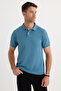 Men's Slim Fit Slim Fit Cotton Soft Texture Cool Holding Fabric Plain Pique Blue Polo Collar T-Shirt