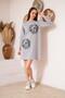 Women's Gray Melange Printed Tunic with Button Detail Dm60346 - 7