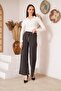 Women's Black Striped Crepe Trousers Dm48325 - 6