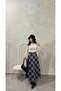 New Product Women's Navy Blue Checkered Flared Scuba Skirt 0069
