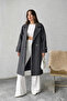 Women's Anthracite Sash Tie Pocket Lined Cashmere Coat Nbg120 - 2