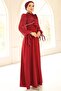 Yoryo Silk Crepe Combination Hijab Evening Dress with Lace and Pearl Detailing Bordo 1685 - 5