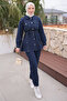 Navy Blue Stone Jacket Trousers Suit - 2