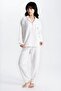 Women's Ecru Waffle Panda Kingdom Peter Pan collar Long Sleeve Pants Pajama Set - 2