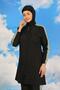 Women's Trousers Sleeve Striped Full Hijab Swimsuit Black 31066 - 3