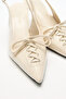 Heels 2512 - Pointed Toe Lace-Up Detailed Bone Women's Heels