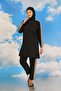 Women's Full Hijab Swimsuit with Trousers and Sleeve Stripe Black 31065 - 5
