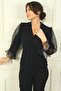 Women's Double-Breasted Collar Half-Sleeve Organza Plus Size Glittery Blouse - 3