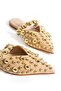 Women's Loja Beige Gold Trop Flat Sole Slippers Pointed Toe