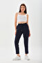 Women's Navy Blue Elastic Waist Pocket Carrot Trousers - 7