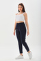 Women's Navy Blue Elastic Waist Pocket Carrot Trousers - 4