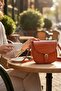 Women's Orange Crocodile Patterned Mango Model Flap Crossbody Bag with Buckle and Belt - 2