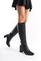 Sekom Black Genuine Leather Thick Heeled Women's Boots - 4