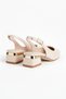 Women's Beige Patent Leather Strappy New Season Low Heel Shoes with Golden Buckle - 2