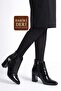 Lavi Black Patent Leather Genuine Leather Thick Heeled Daily Boots