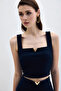 Yaka Gold Accessory Blouse - Navy Blue - 4
