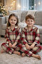 Unisex Children's Pajama Set Plaid Pattern Cotton Single Jersey Fabric Baby Collar Long Sleeves - 2
