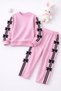 Girls' Striped and Ribbon Detail Pocketed Comfortable Tracksuit Set - 2