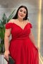 Glittery Fabric Boat Neck Evening Dress - RED - 2
