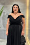 Silvery Fabric Boat Neck Evening Dress - Black - 4