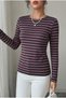 Women's Striped Crew Neck Long Sleeve Basic T-Shirt-Blouse, Relaxed Fit - 2