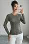 Women's Striped Crew Neck Long Sleeve Basic T-Shirt-Blouse, Relaxed Fit