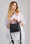 Women's Embossed Printed Lock Detailed Vegan Shoulder and Hand Bag Jpm4002 Black - 4