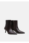 Women's Brown Pointed Toe Leather Boots Short Stiletto Heel U Winter Boots