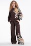 Girl's Brown Oversized Flower Printed Wide-Leg Top and Bottom Set