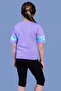 Girl's 2-Piece Set Printed Crew Neck T-Shirt & Basic Plain Crop Leggings & Paneled Detail - 2