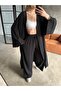 Women's Casual Wrinkled Textured Long Kimono Jacket and Pants Set – Seasonal Oversize Comfortable Set - 7