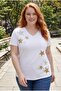 Women's Plus Size Glittery Star Printed White-Yellow Blouse - 2