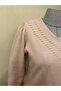 V-Neck Knitwear Patterned Mother Blouse Sweater / Powder Pink - 4