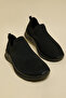 Women Black Textured Knitted Slip On Shoes - 6