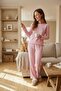 Women's Pink Heart Embroidered Home Wear Jacquard Double Set - 6